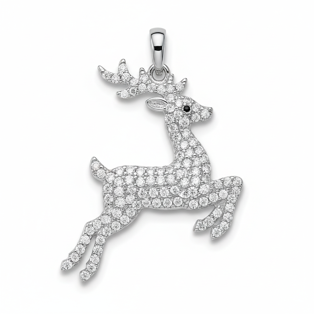 .35 Ct Cz Rhodium Reindeer Pave Holiday Pendant