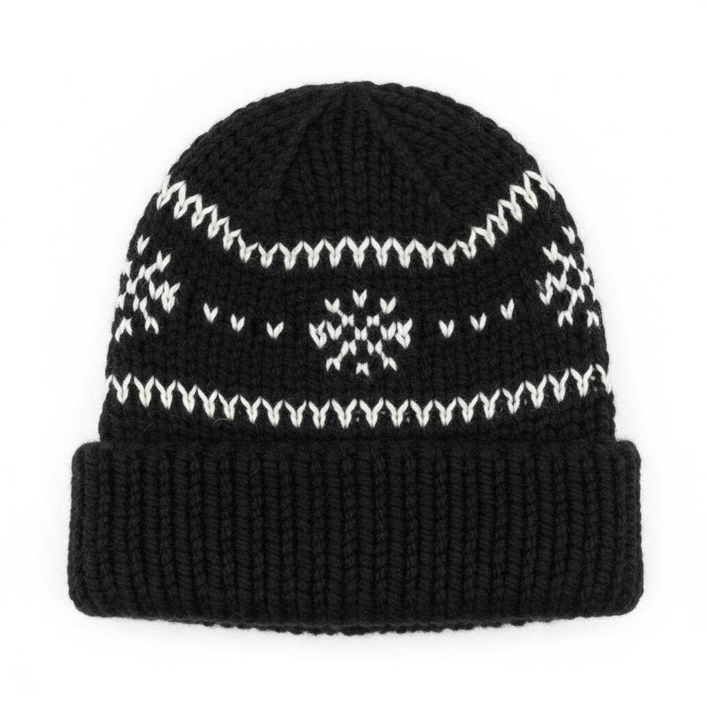 Black Michelle Knitted White Stitch Beanie